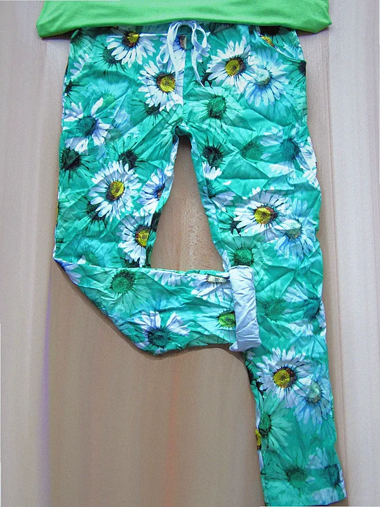 Joggpant Jogpants Jogginghose Hose BLUMEN MARGERITEN Taschen 36 38 40 grün