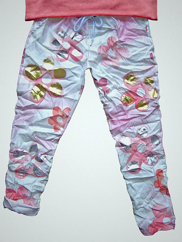 Jogpant Joggpants Jogginghose Hose BLUMEN METALLIC EFFEKTE 36 38 40 42 weiß rosa