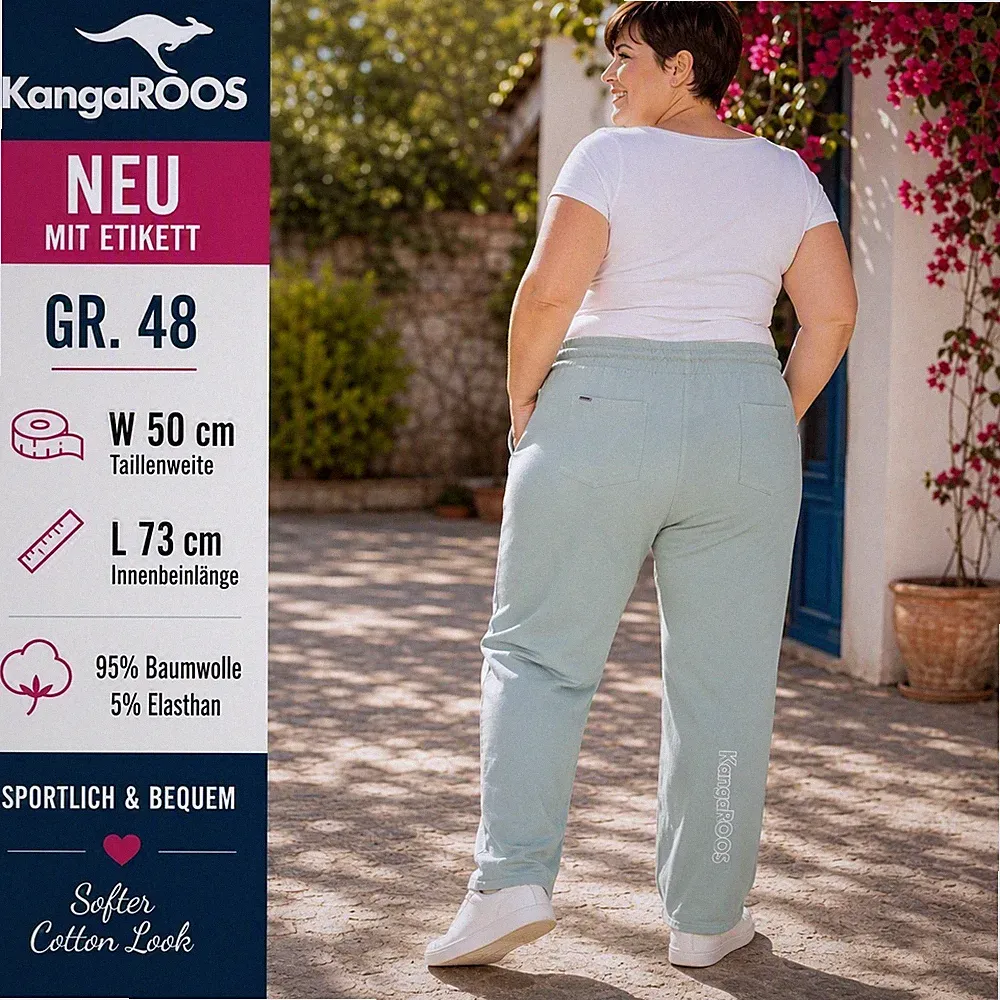 KANGAROOS Jogginghose mit großen Taschen khaki-gau Gr. 48 Neu Mit etikett