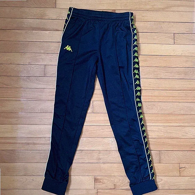 Kappa Black Neon Yellow Logo Tape Track Pants Joggers Mens Slim Fit