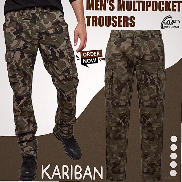 KARIBAN Herren Camo MultiPocket Cargo Hose KB744 Fitness Sport Jogging