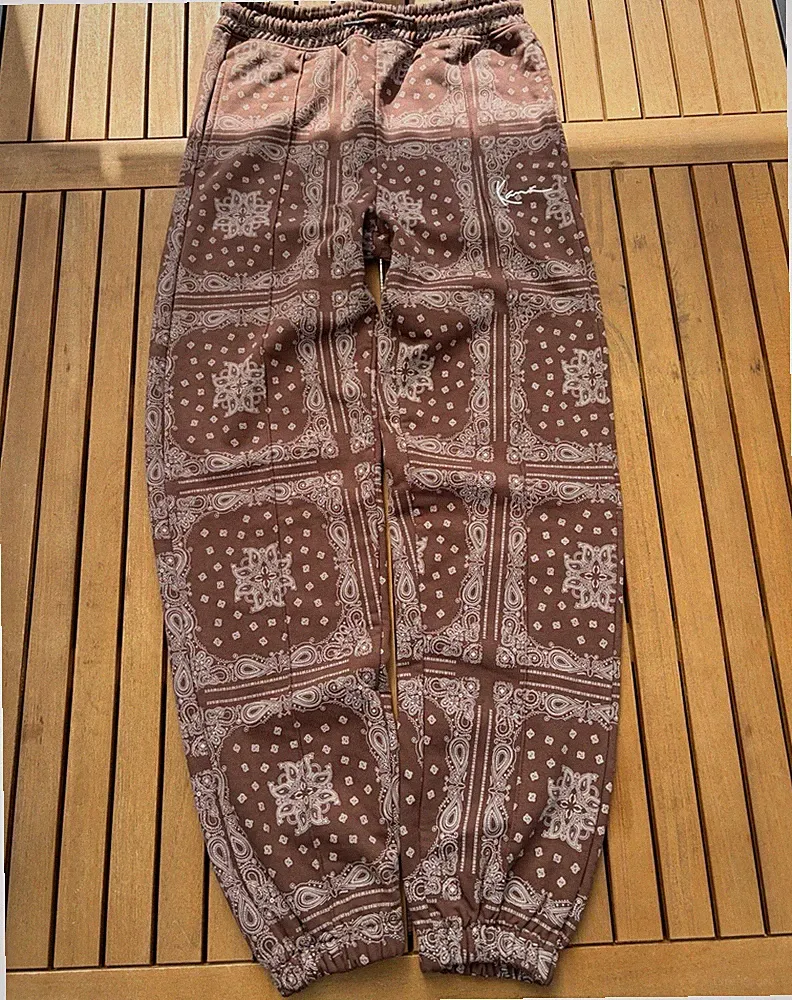 Karl Kani Damen Jogginghose XS braun Paisley Bandana Fleece Baumwolle