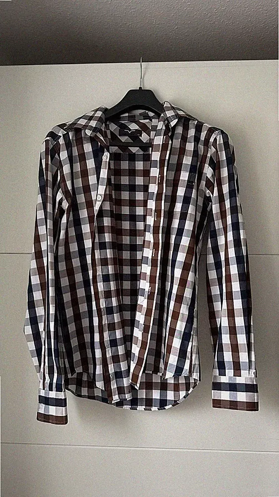 Kayhan Herren Langarm Hemd Slim Fit Kariert Braun Weiß Holzfällerhemd Business