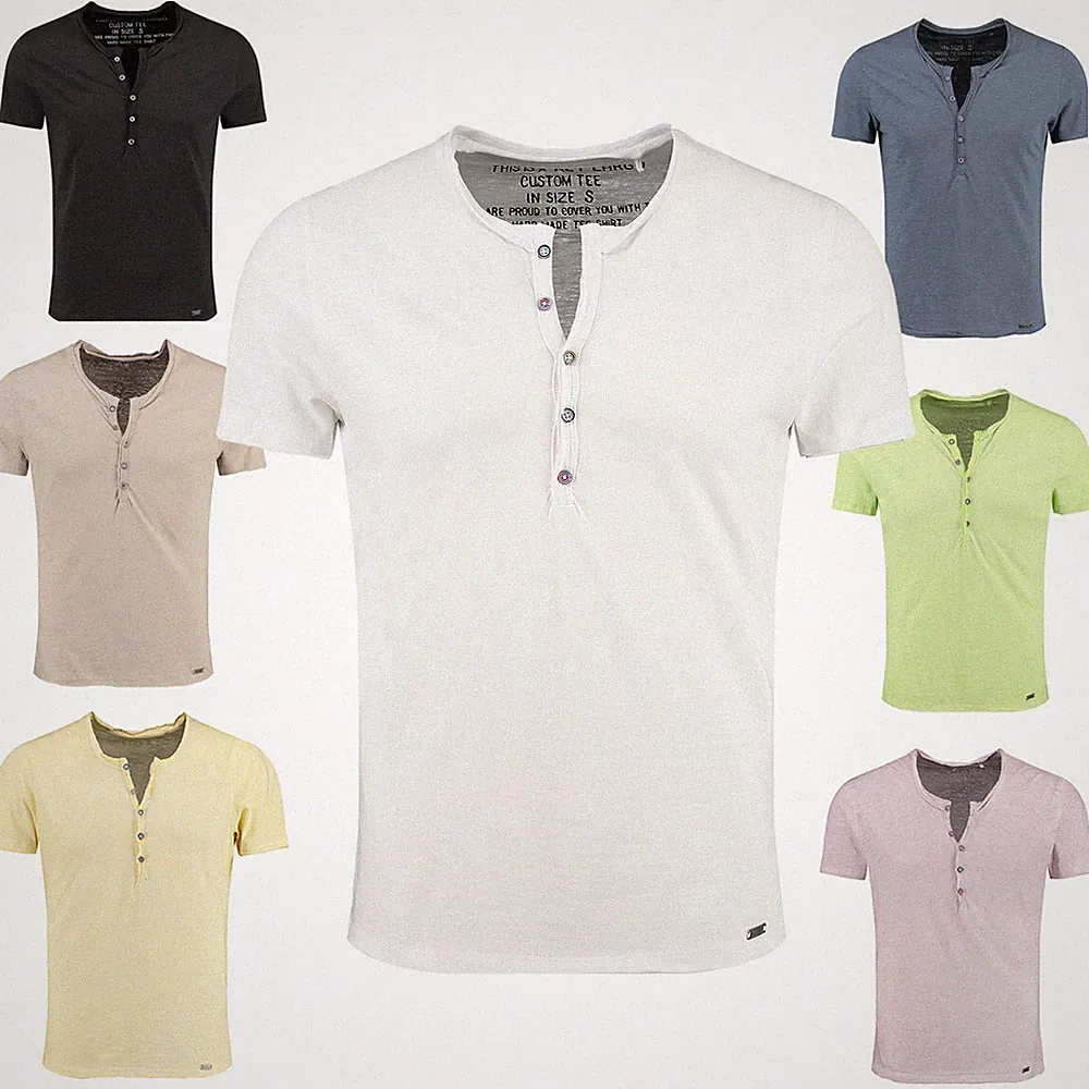 Key Largo Herren Henley T-Shirt Lemonade mit Knopfleiste vintage Look slim fit