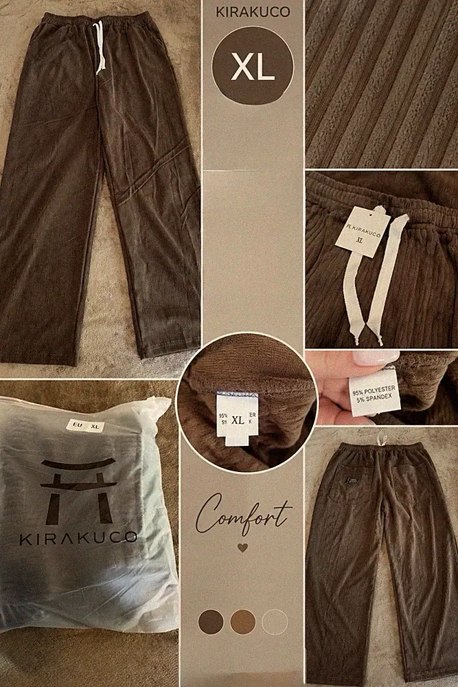 KIRAKUCO Damen Jogginghose Braun, elastischer Bund, Zugbandverschluss, XL