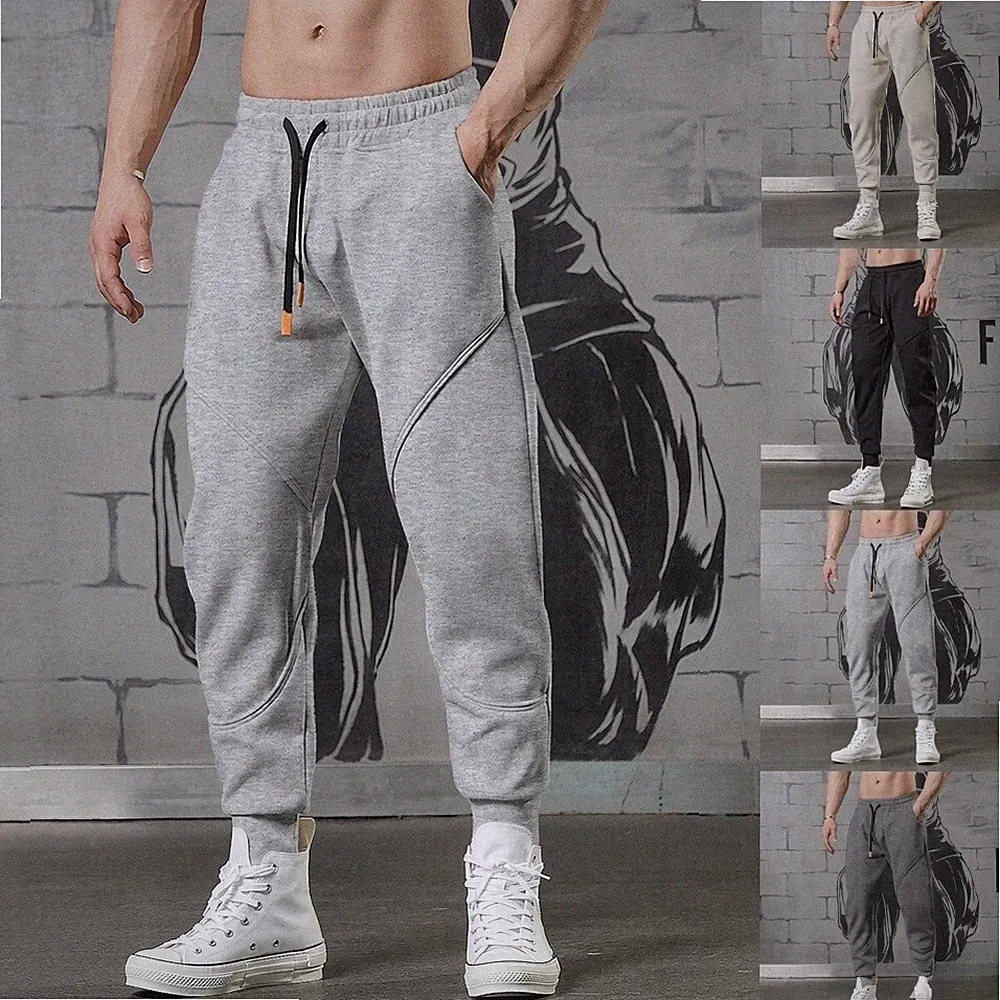 Knöchellange Fleece Jogginghose für Herren Straight Fit Einfarbig Freizeithose