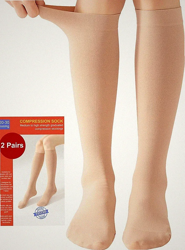 Kompressionsstrümpfe Damen & Herren 20-30 mmHg 2 Paar Beige M Klasse 2