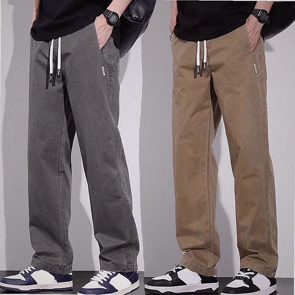 Kordelzug Jogginghose Herren Cargohose weites Bein einfarbig Cargotaschen
