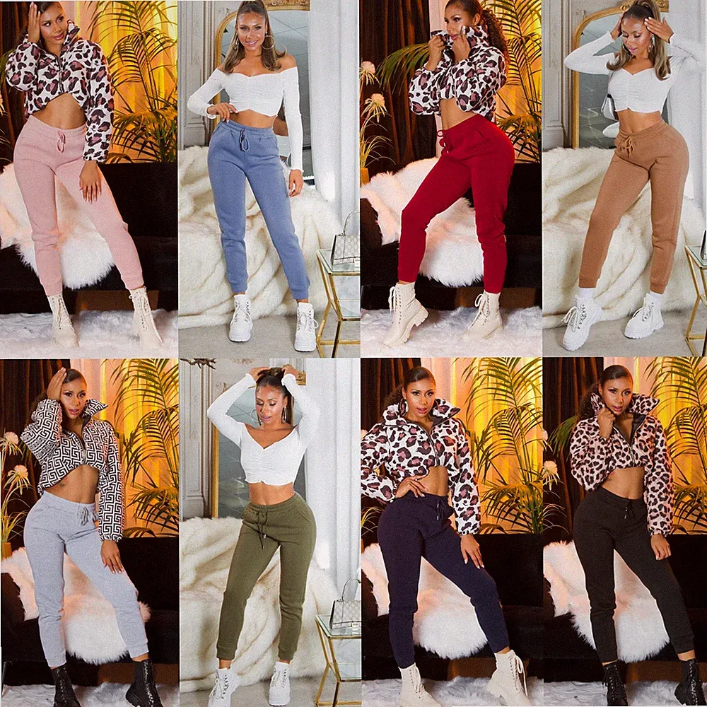 Koucla Damen Jogginghose High Waist Tunnelzug Angeraut Baumwolle 8 Farben Neu