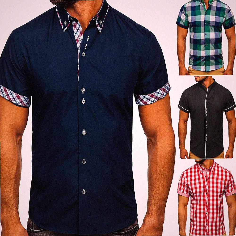 Kurzarmhemd Freizeithemd Herrenhemd Unifarben Shirt Casual Herren BOLF Slim Fit