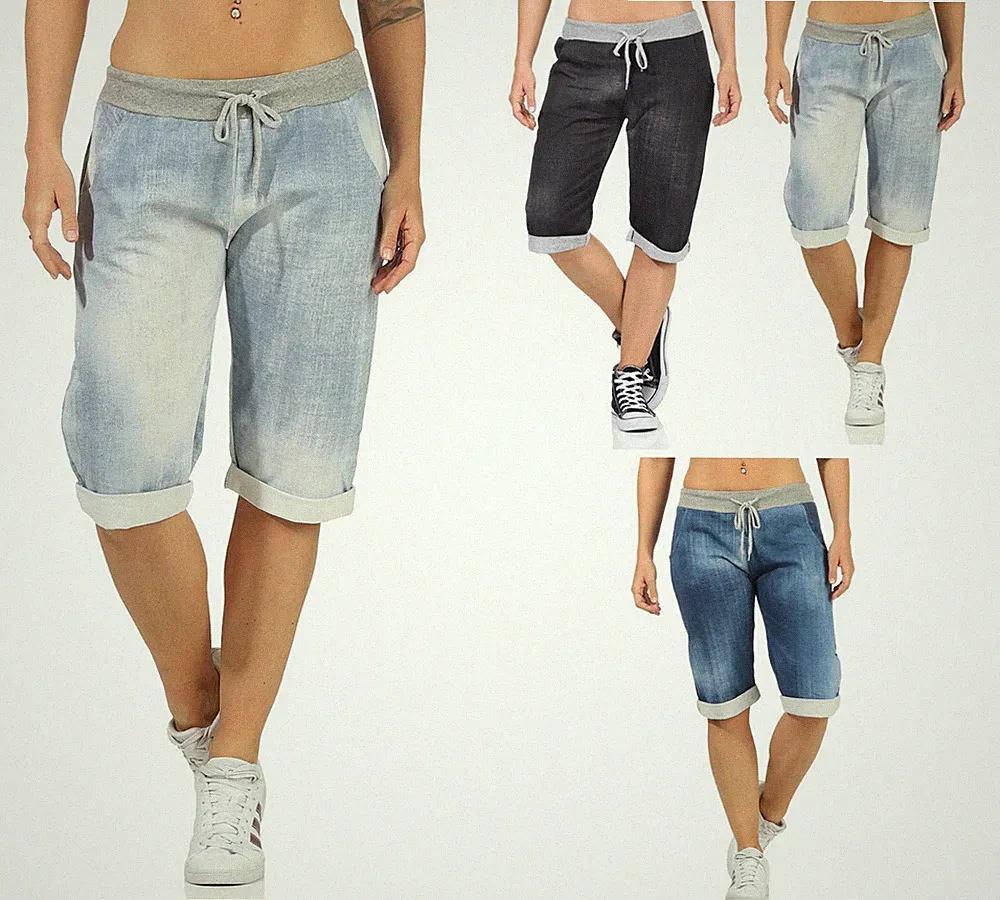 kurze Hose Damen Jogginghose Knielang Jogpants Jeans Druck Sweatshorts Caprihose