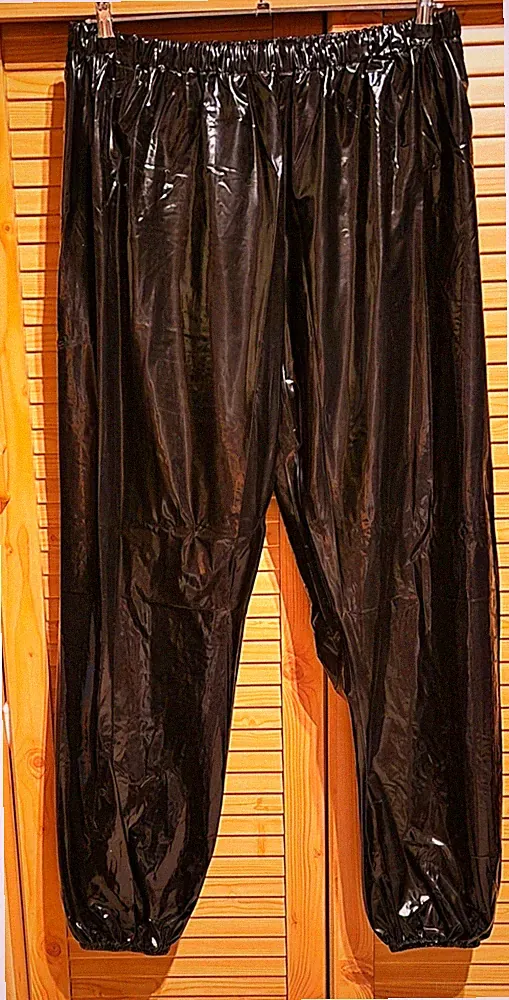 Lackhose Jogginghose Regenhose schwarz glänzend PVC Lack Unisex plus size XL