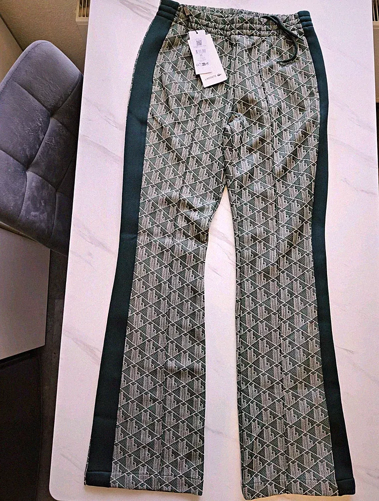 Lacoste Damen Jogginghose Grün/Schwarz geometrisch Gr. 36 Modell XF9313