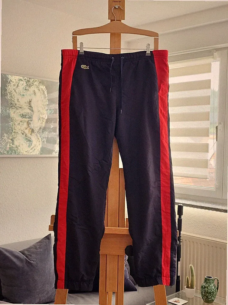 Lacoste Jogginghose Unisex L – Marineblau Rot | Vintage & Belüftungszipper