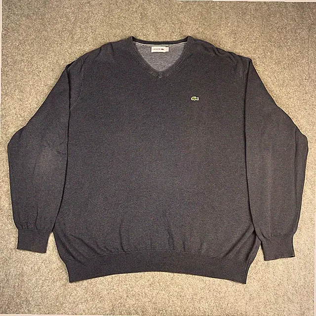 Lacoste Pullover Herren 5XL FR 10 Blau 100% Baumwolle V-Ausschnitt Strickpullover Sweater Logo
