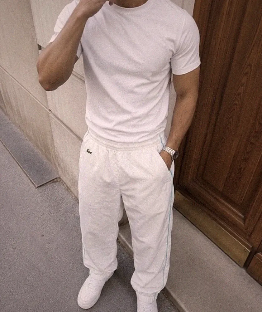 Lacoste Vintage Trainingshose Trackpants Weiß Blau Gr M 38 Jogginghose Y2K Retro