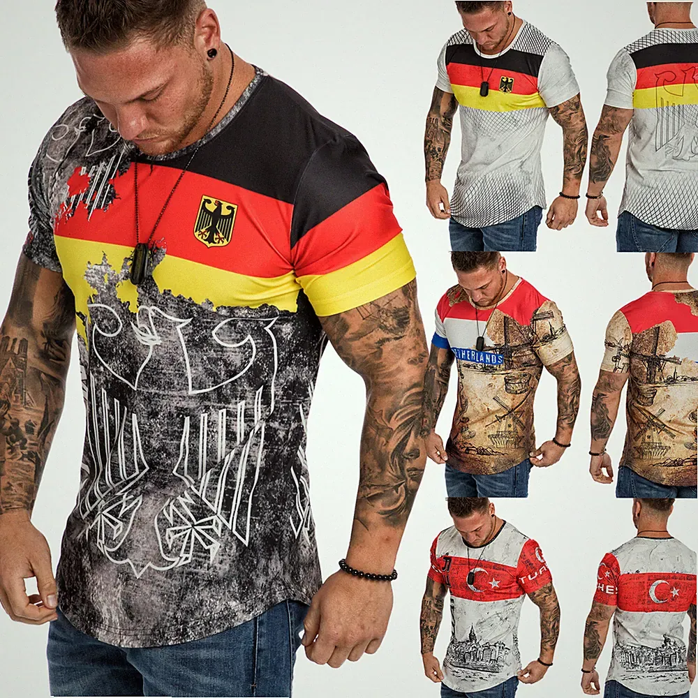 Länder Em WM Oversize Herren Crew Neck Shirt Sommer T-Shirt Rundhals R-0036
