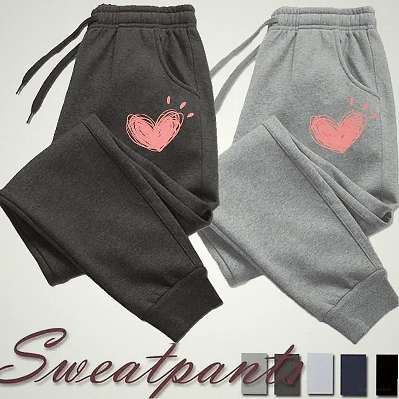 Lässige Damen Jogginghose mit Herz Print Baumwolle Winter Sport Casual