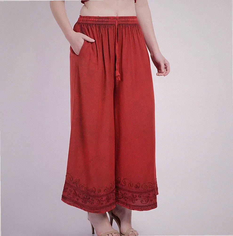 Lässige lange Damen-Jogginghose Stone-Washed mit Stickerei Palazzo Großhandel...