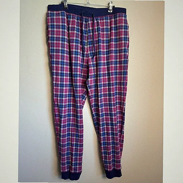 Lands' End Mens Pajama Pants Large Purple Plaid Sleepwear Lounge Jogger Cozy