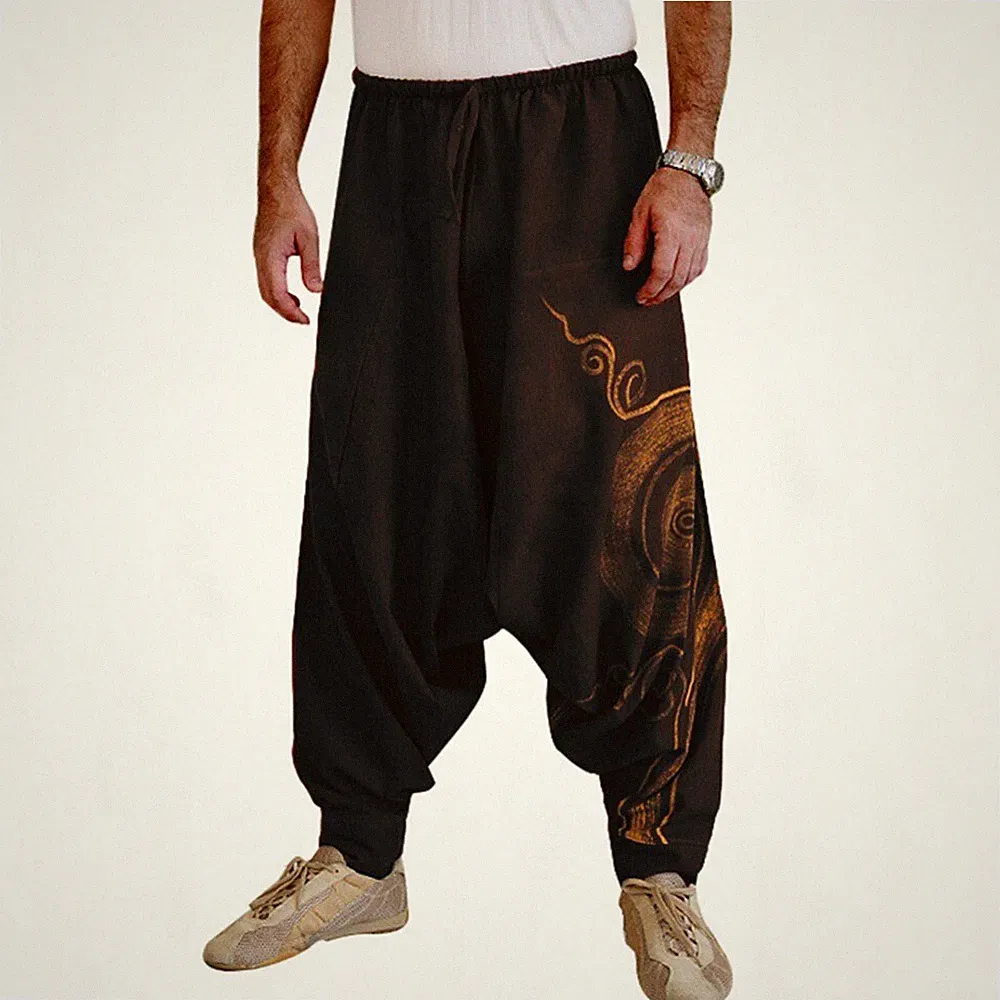 Lange Herren-Haremshose aus Baumwolle Aladinhose für Yoga & Goa Gem