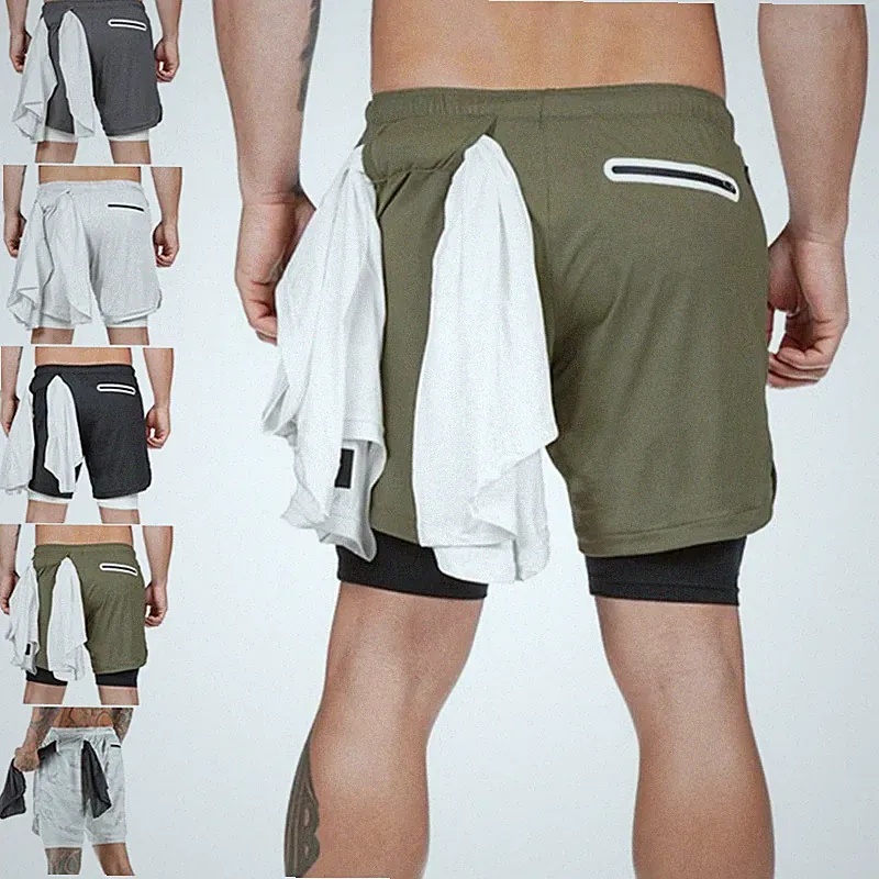 Laufhose Männer 2 in 1 Sport Jogging Fitness Shorts Training Gym Kurze Hose
