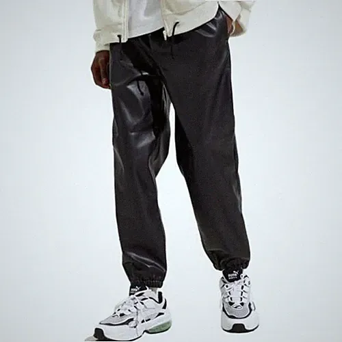 Leder Jogginghose Hose Herren Schwarz 100% Reines Lammleder Designer Stylisch