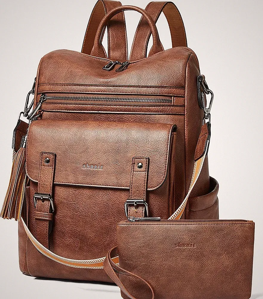 Leder Rucksack 14 Zoll Laptop Damen Rucksack Tasche mit Schultergurt und Ar
