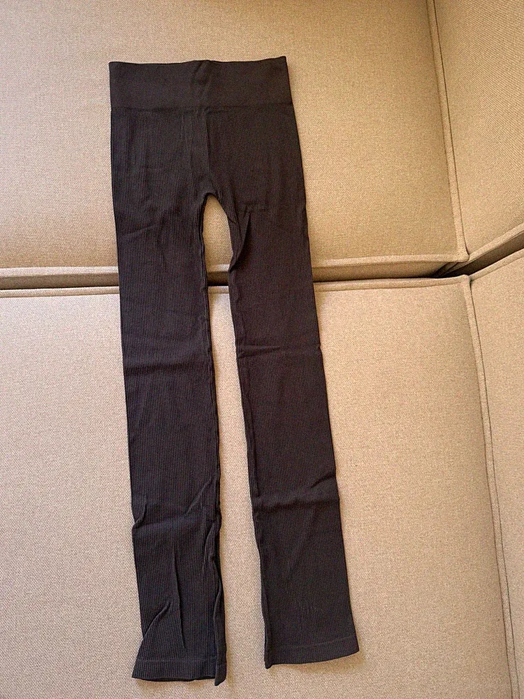 Leggings Damen anthrazit gerippt Seamless High Waist Gr. S