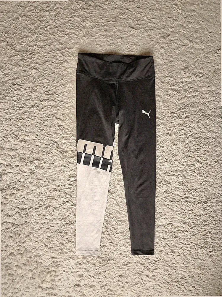 Leggings PUMA S High Waist Streifen Running Jogginghose Silber Tights schwarz