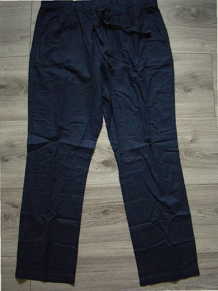 LEINEN Baumwolle HOSE Stoffhose Herren L 52 54 Sweathose Chino Freizeit blau NEU