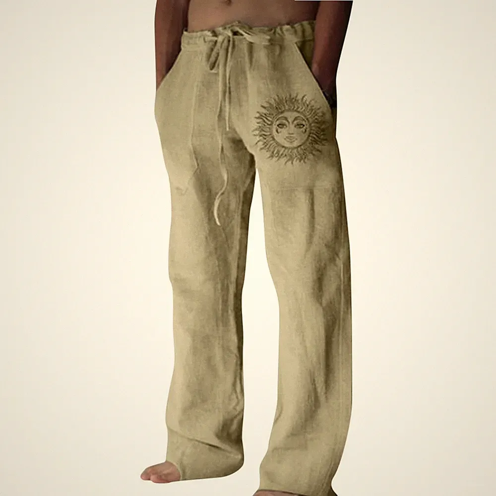 Litthing Herren Leinenhose Baumwolle Jogginghose Freizeit Sommer Hose mit Poc