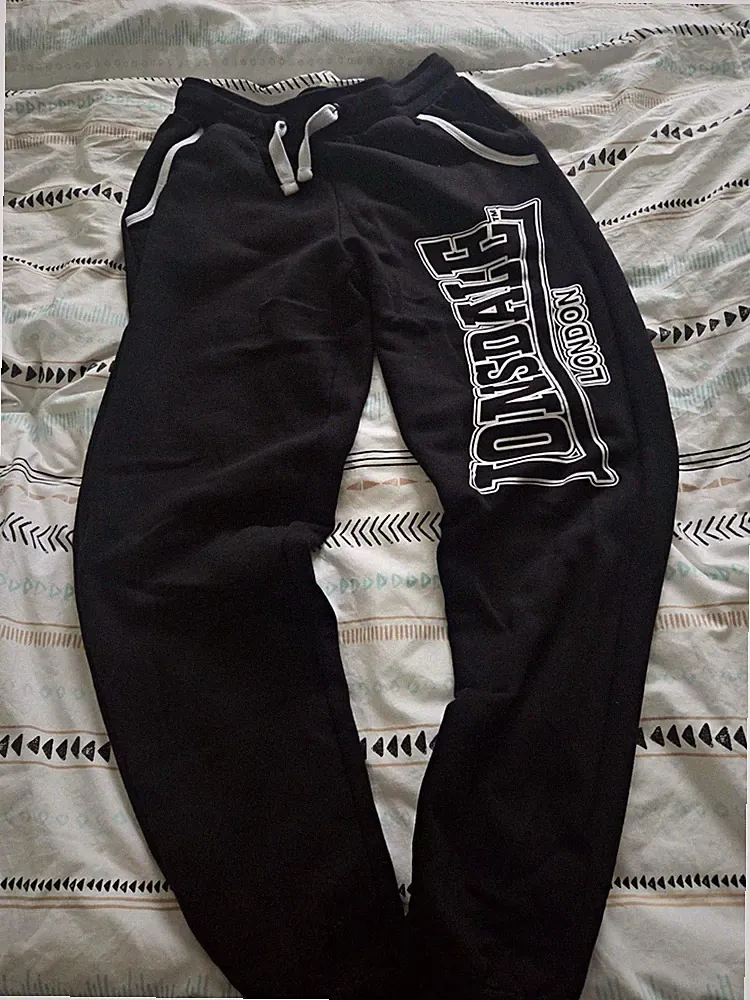 Lonsdale Herren Jogginghose S schwarz/weiß Logo Baumwoll-Fleece Taschen Zugband