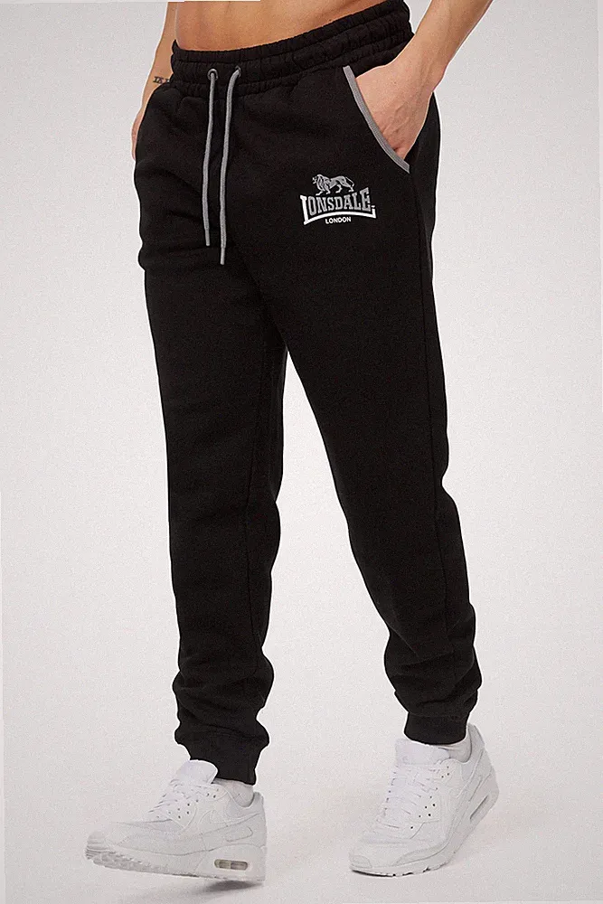 Lonsdale Herren Jogginghose Two Tones, Schwarz Grau, S-3XL, Sporthose, Training