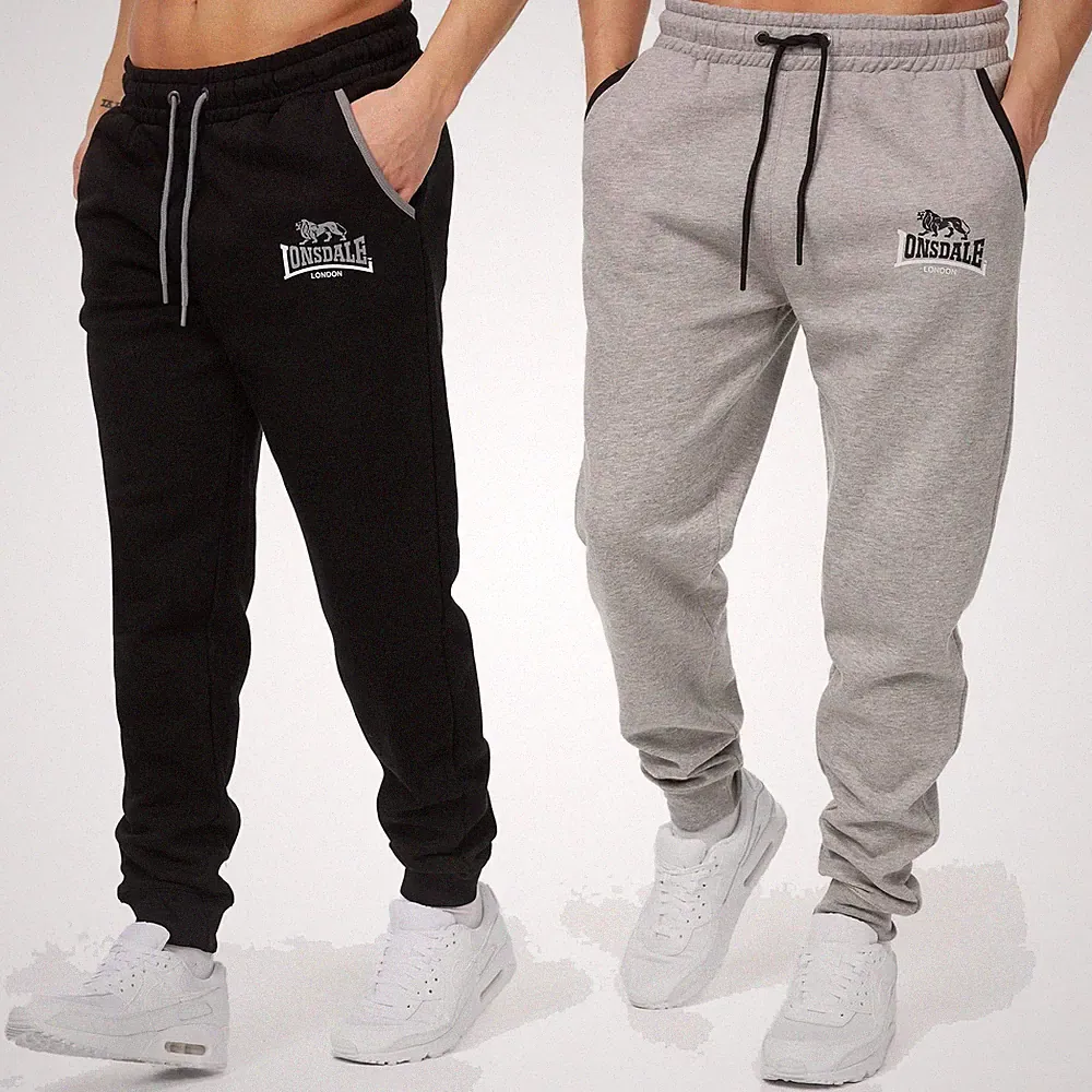 Lonsdale Herren Jogginghose Two Tones, Schwarz Grau, S-3XL, Sporthose, Training