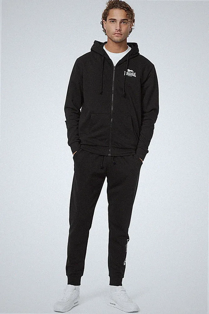 Lonsdale Herren Trainingsanzug Lhanbryde, Schwarz, Jogginganzug, Jacke Sporthose