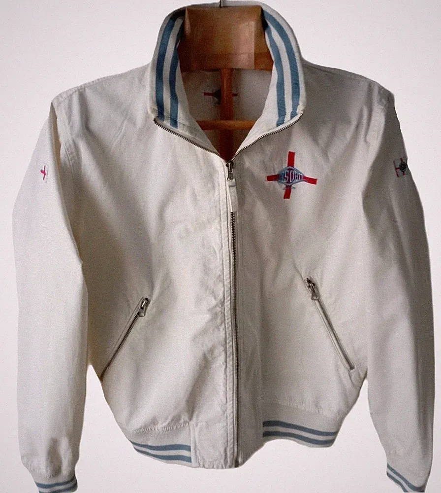 Lonsdale Vintage Harrington Jacke M weiß blau Britain Freizeit Track Top sehr guter Zustand
