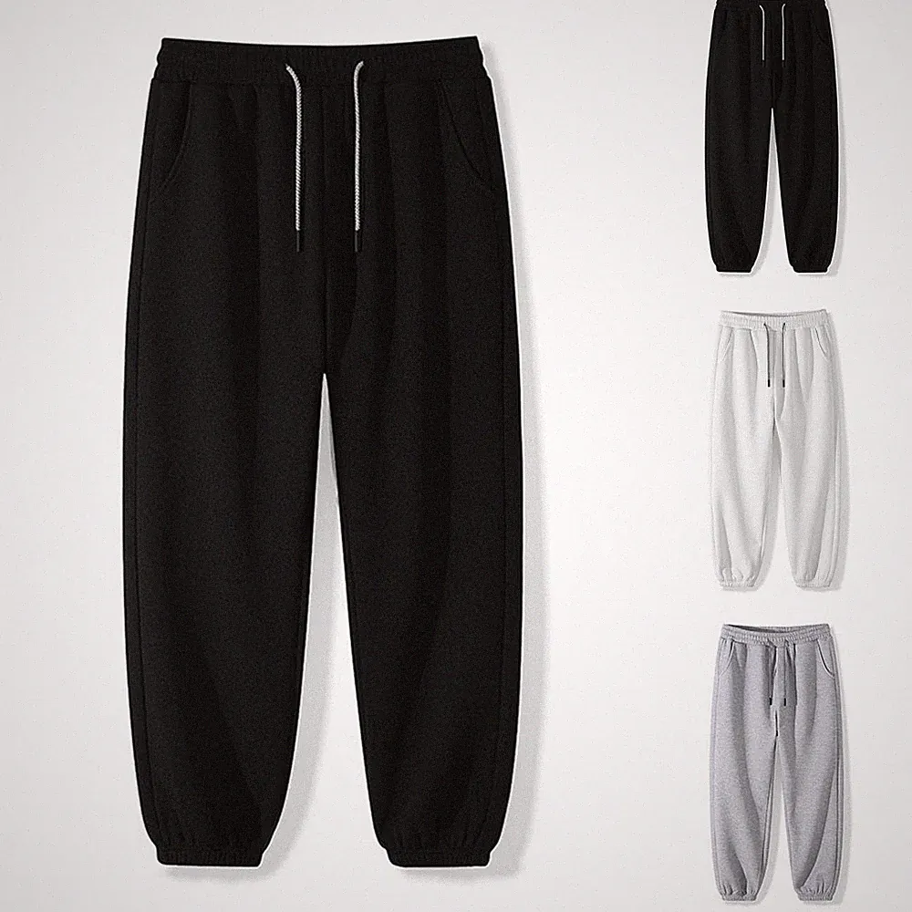 Loose Fit Einfarbig Herren Jogginghose Waffelstruktur Paket Fuß Jogginghose