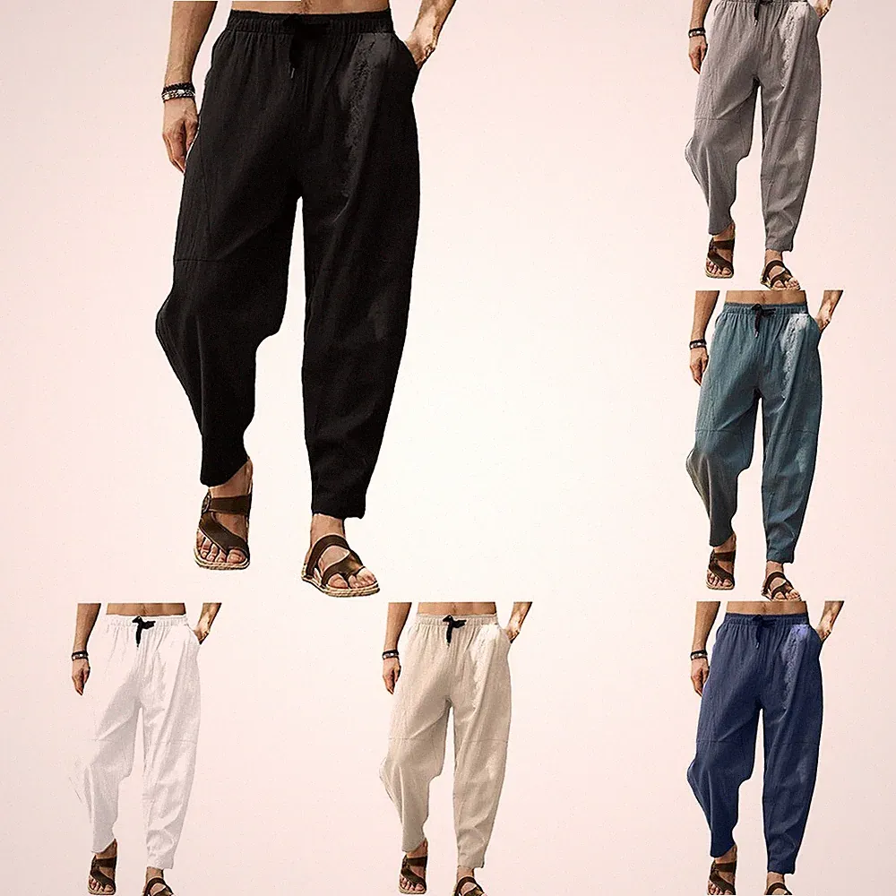 Loose Fit Elastischer Bund Herren Baumwolle Leinen Haremshose für Yoga Jogging
