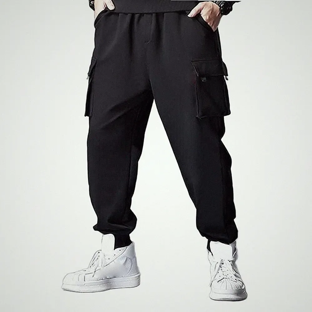 Loose Fit Herren Jogginghose Jogger Schwarz Cargo Style Mehrere Gummizug