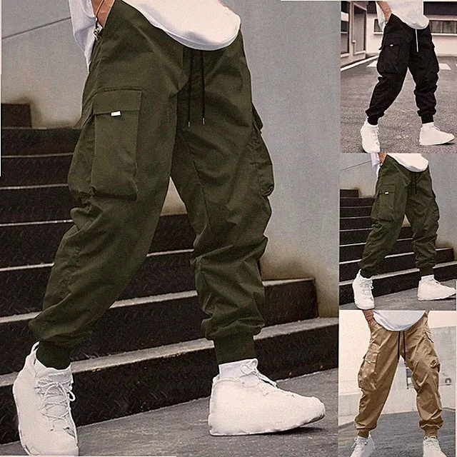 Loose Fit Herren solide Jogginghose Haremsschnitt Cargohose für mehrere
