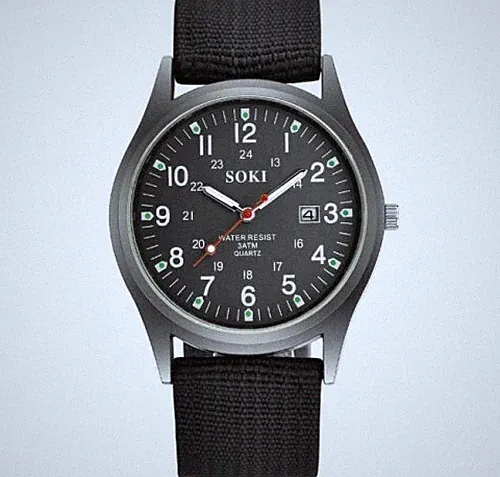 Luxus Militär Silber Herren Armbanduhr Schwarz Nylon Analog Quarz Trenduhr