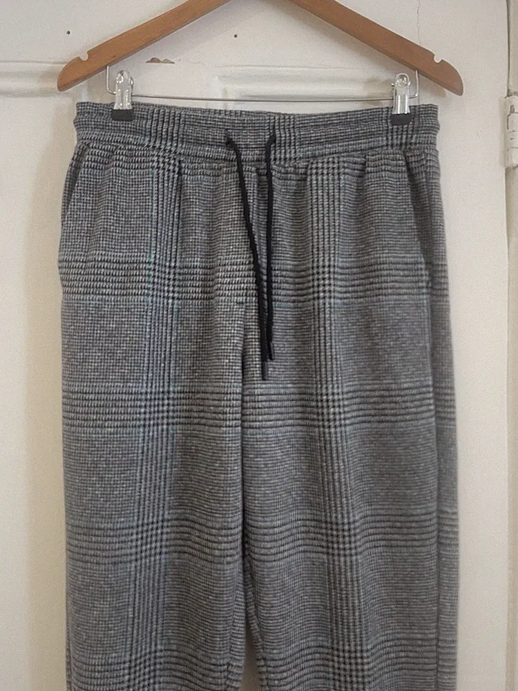 M&S Collection Hose grau türkis kariert kariert - UK 12 R - Gummizug