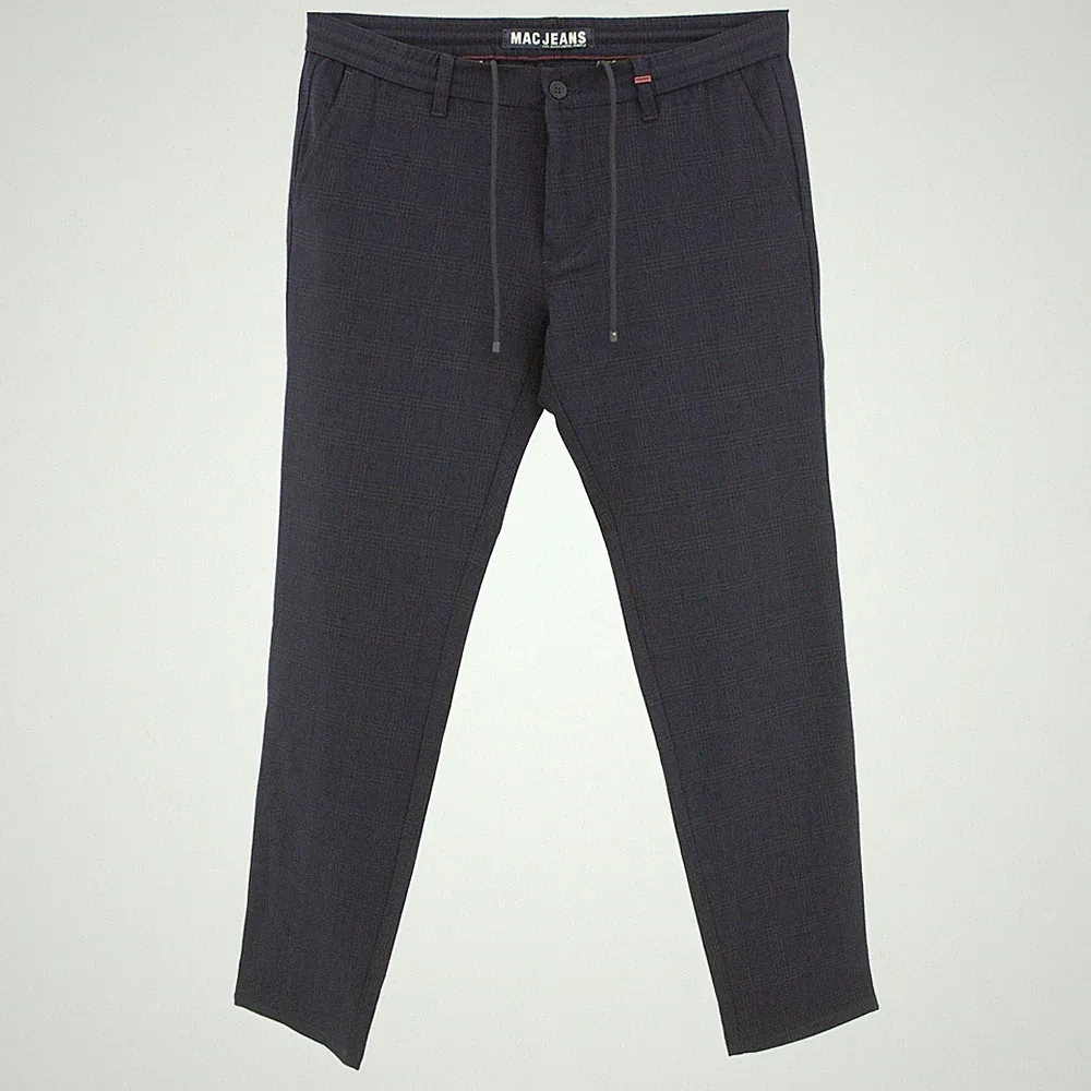 MAC Herren Jeans Chino Hose LENNOX SPORT Joggingstyle Stretch blau check 30350