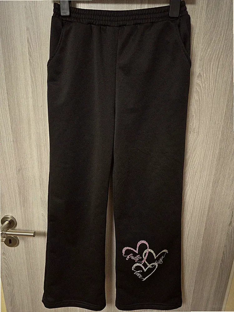 Mädchen Jogginghose Gr. 158/164 mit Glitzerherzen Leggings Hose