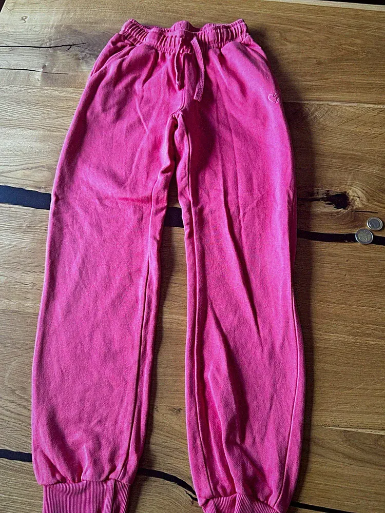 Mädchen Jogginghose Rosa mit Tunnelzug, Bündchen, gerades Bein, Größe 140