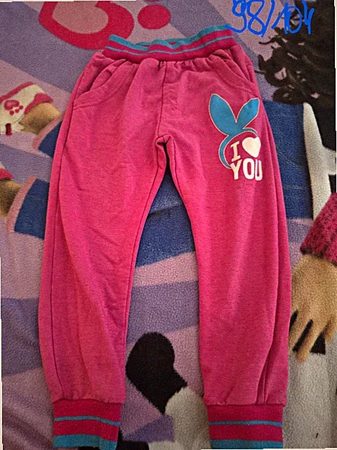Mädchen Jogginghose rosa/pink Herzmotiv „I ♥ You“ Gr. 98/104 Baumwolle Jersey