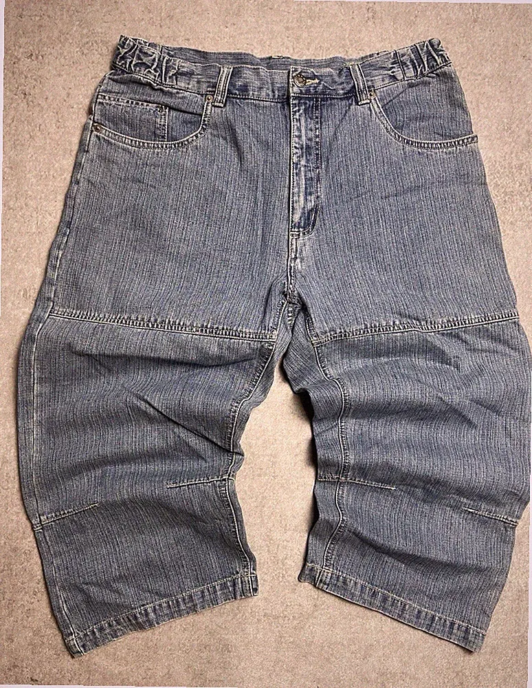 MAN MAN Herren 3/4 Jeans Shorts Capri Hose Jorts Y2K Vintage Hellblau Gr. M