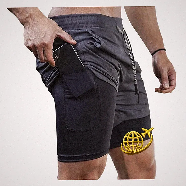 MANLUODANNI Sporthose Herren Kurz 2-in-1 Kompression Liner Dunkelgrau M