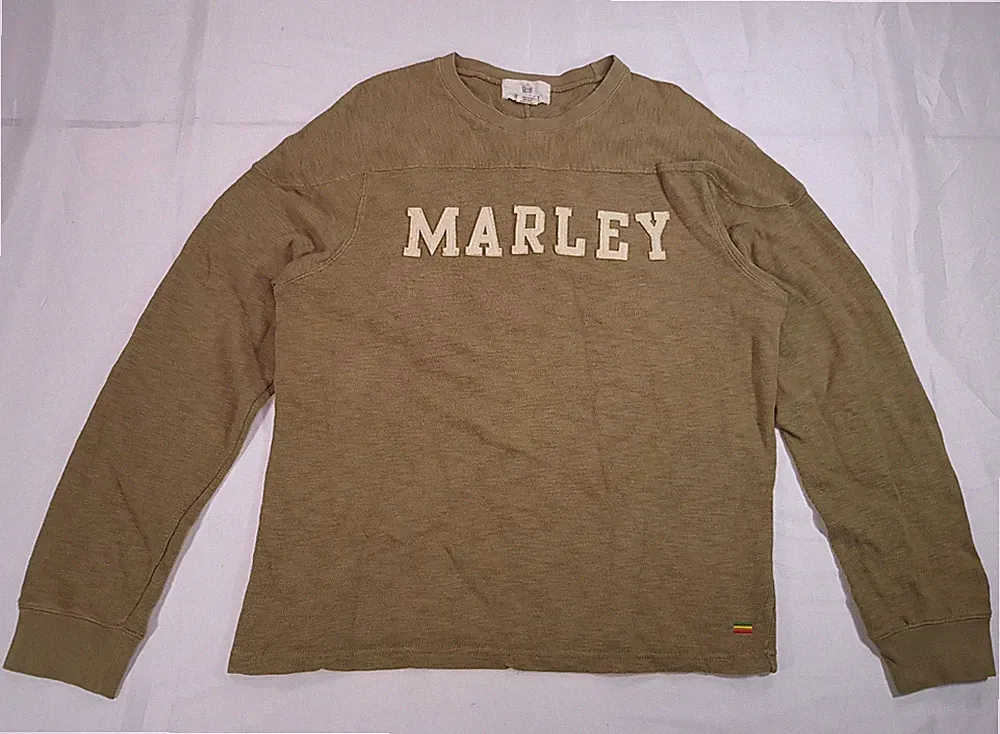 MARLEY GR. L HERREN KHAKI GRÜN BAUMWOLLE PULLOVER PULLI SWEATSHIRT BESTICKT